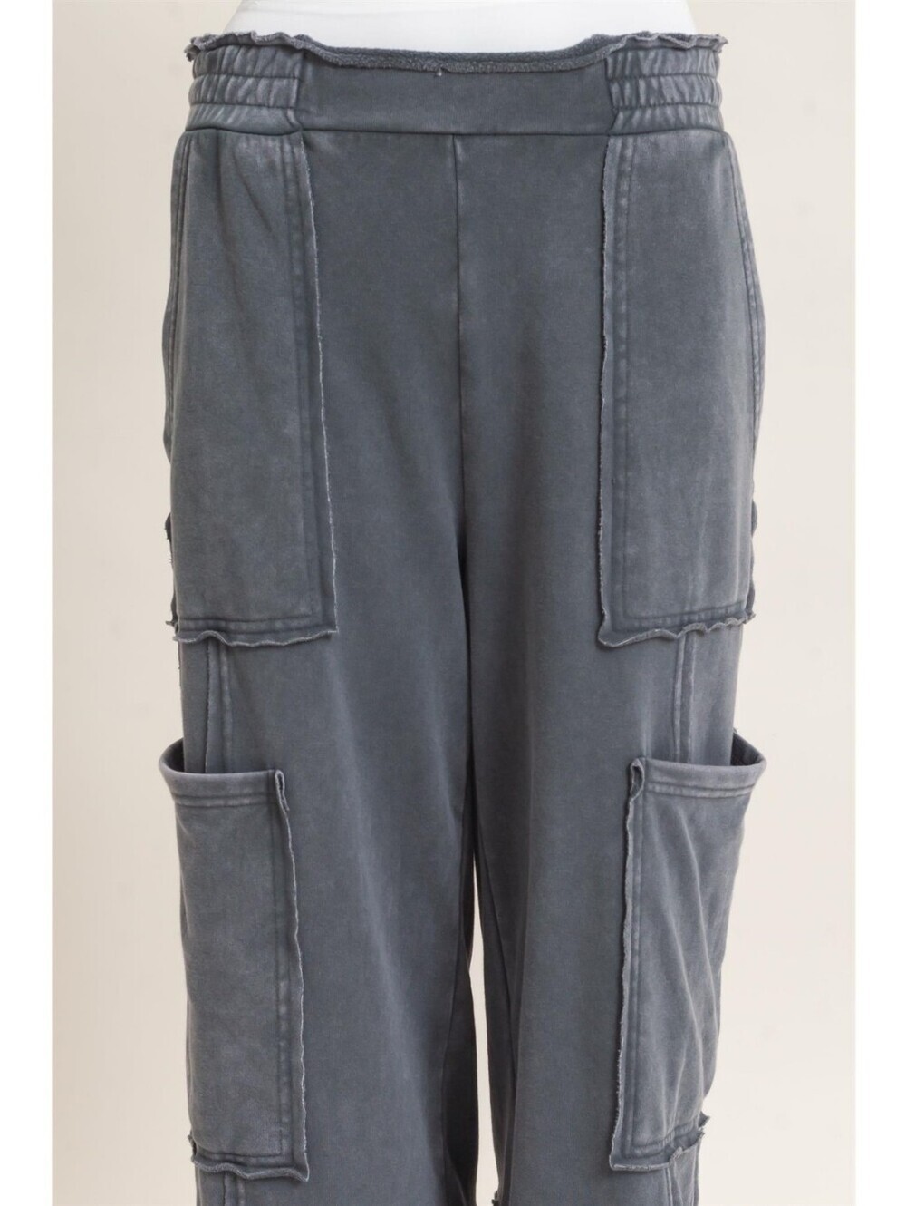 CloudDwellers Mineral Washed Cotton Blend Wide Leg Cargo Sweatpants Dark Grey - Picture 3 of 7